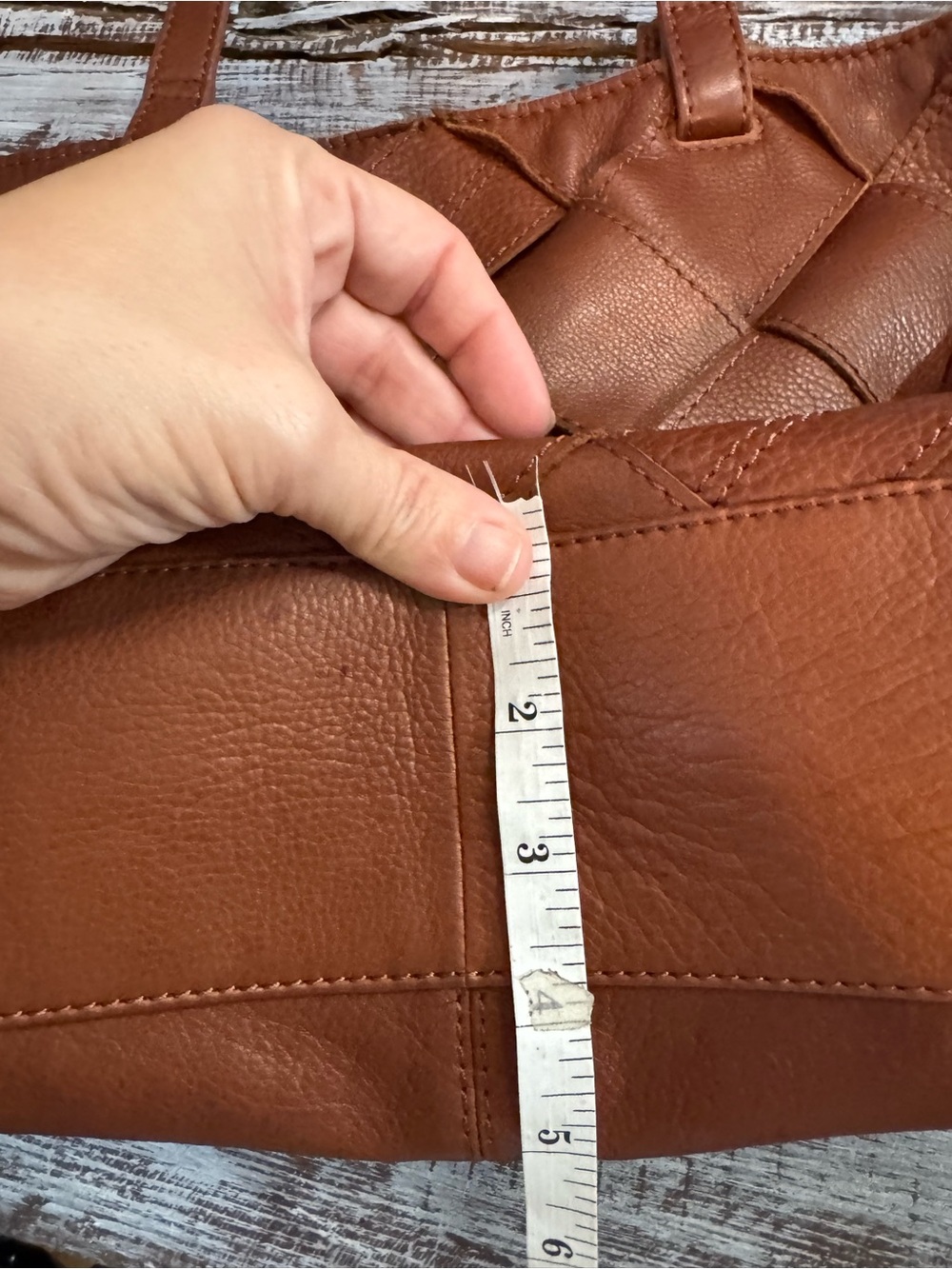 Woven Leather Shoulder Tote in Brown - Picture 9 of 10